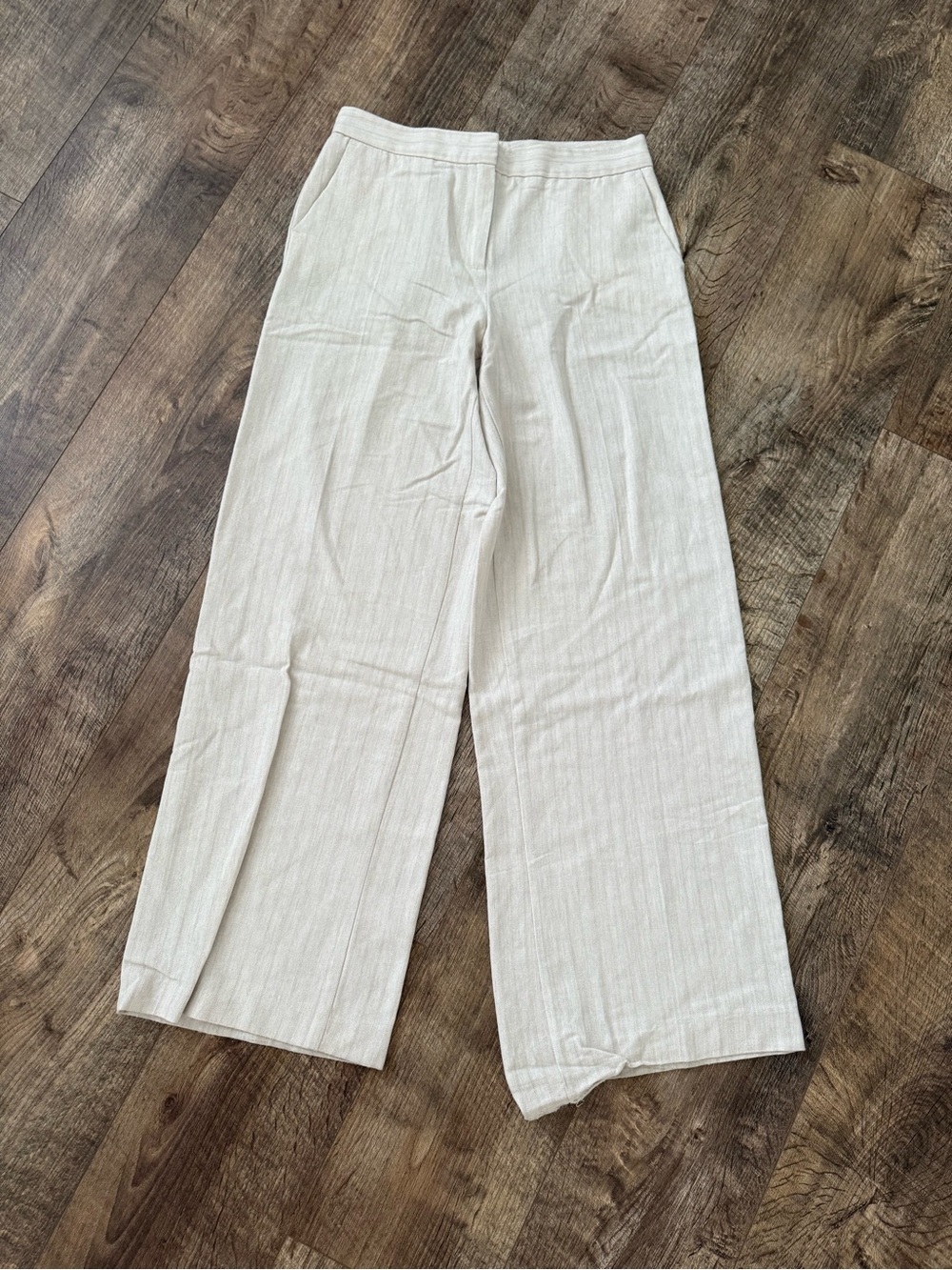 Zara Beige Wide-Leg Linen-Blend Pants